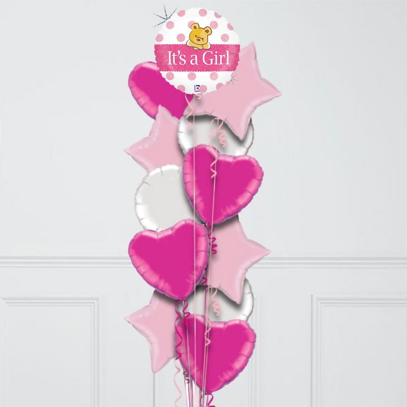 it'a a girl pink teddy bear foil balloons