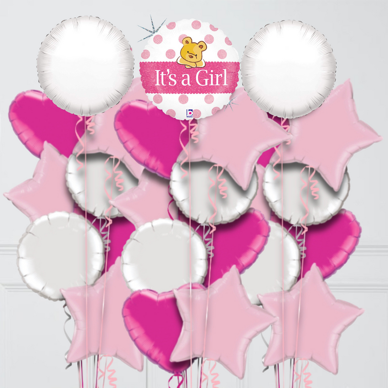 it'a a girl pink teddy bear foil balloons