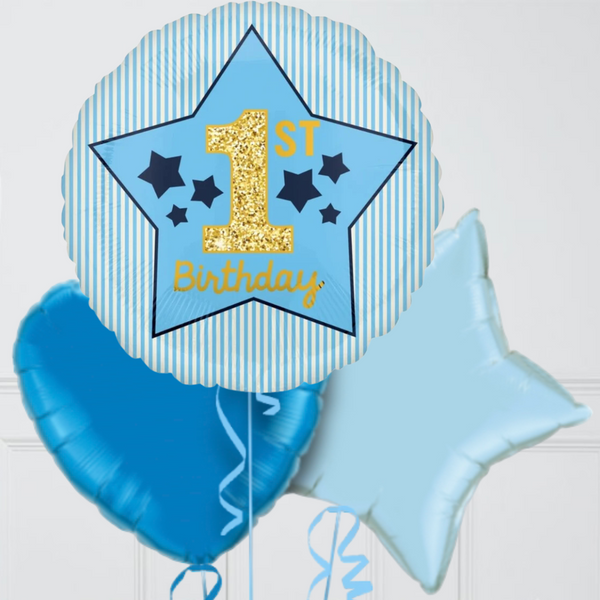 1st Birthday Blue Foil Balloon Bouquet