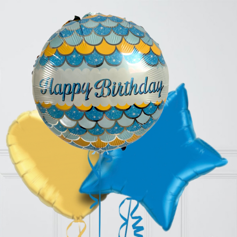 Blue Little Banners Happy Birthday Foil Balloon Bouquet