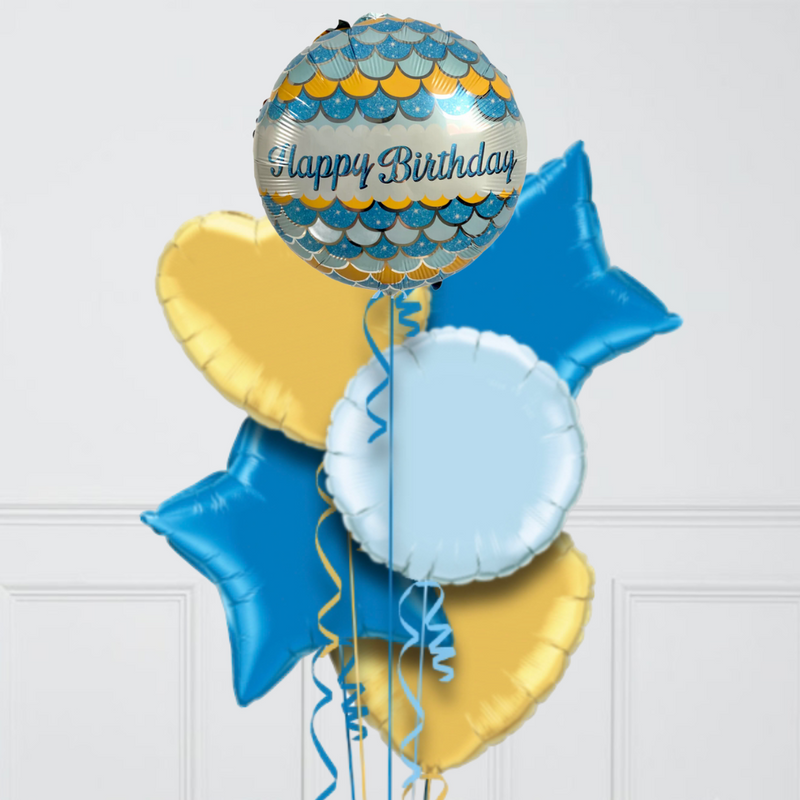 Blue Little Banners Happy Birthday Foil Balloon Bouquet