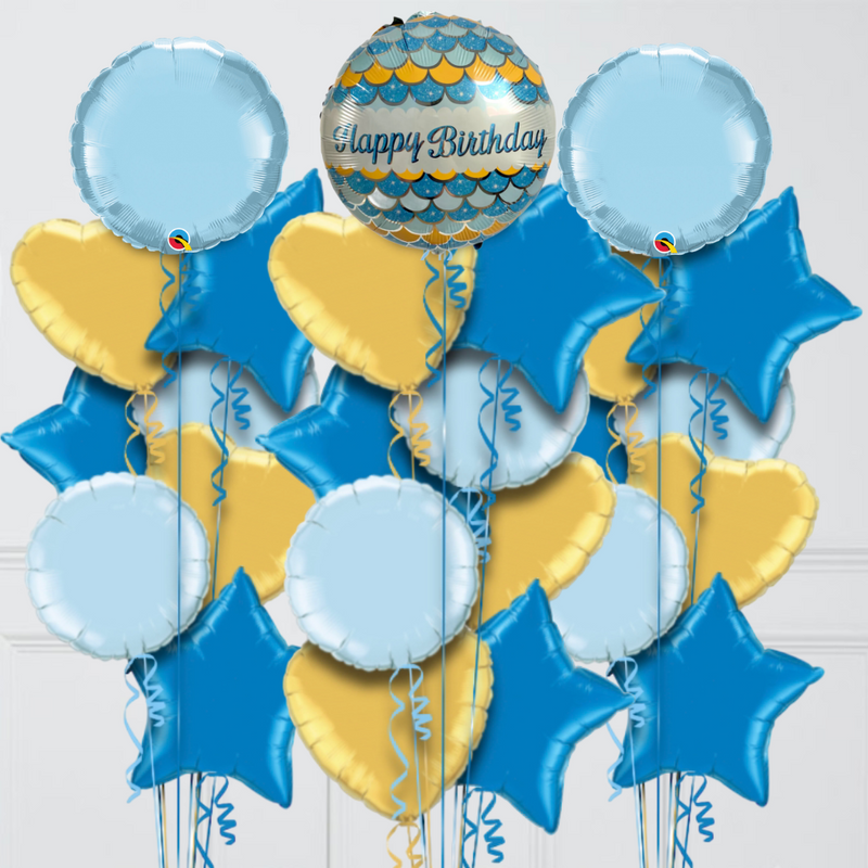 Blue Little Banners Happy Birthday Foil Balloon Bouquet