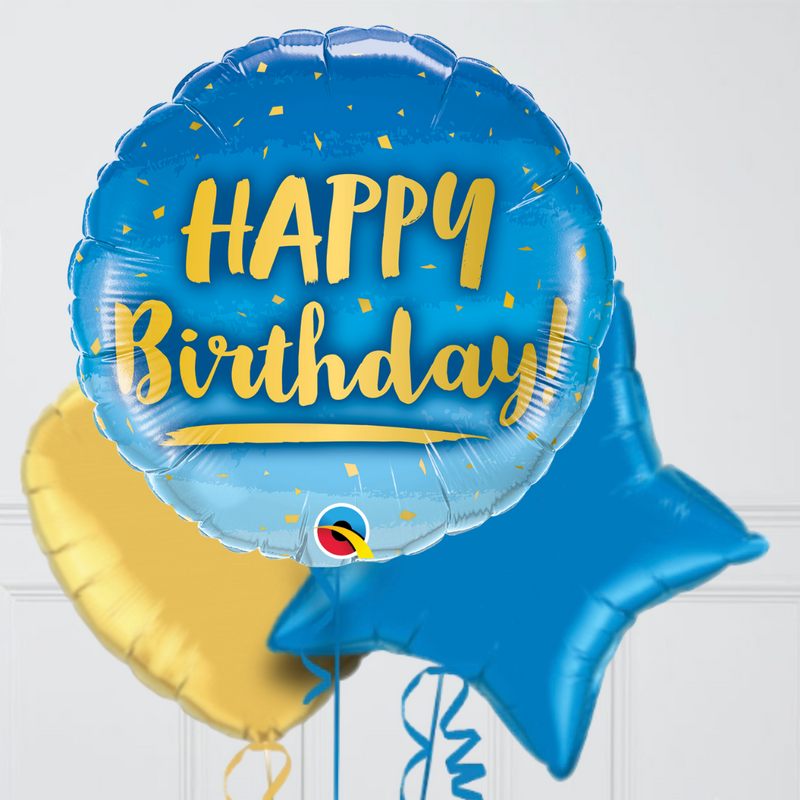 Gold & Blue Happy Birthday Foil Balloon Bouquet delivery