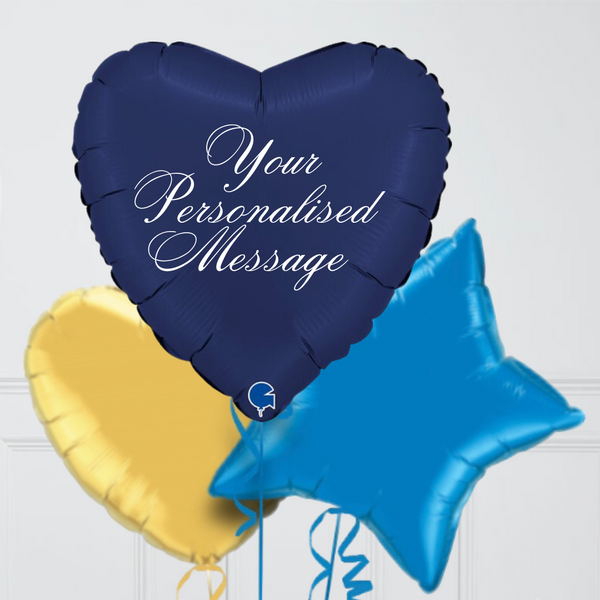 Personalised Satin Navy Heart Inflated Foil Balloon Bunch