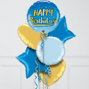 Gold & Blue Happy Birthday Foil Balloon Bouquet