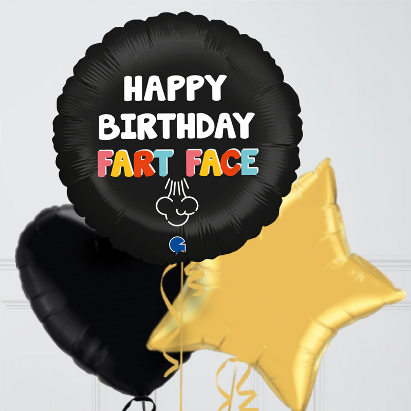 Happy Birthday Fart Face Foil Balloon Bouquet