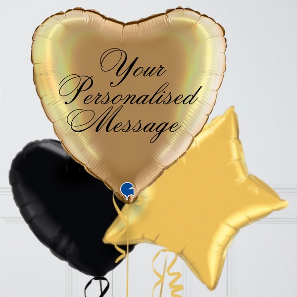 Heart Platinum Gold & Black Personalised Balloon Bouquet