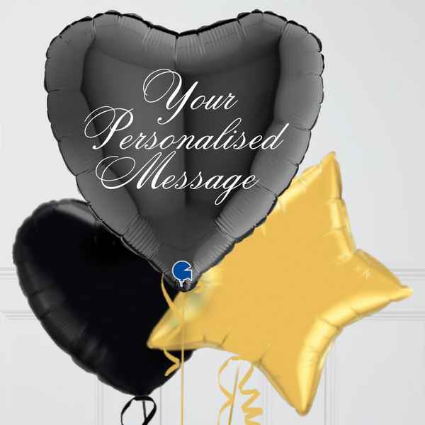 Personalised Black Heart Inflated Foil Balloon Bunch