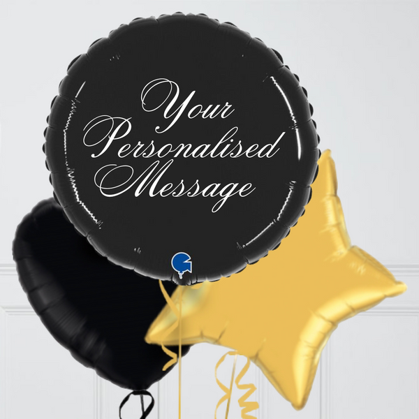 Personalised Black Round Inflated Foil Balloon Bunch