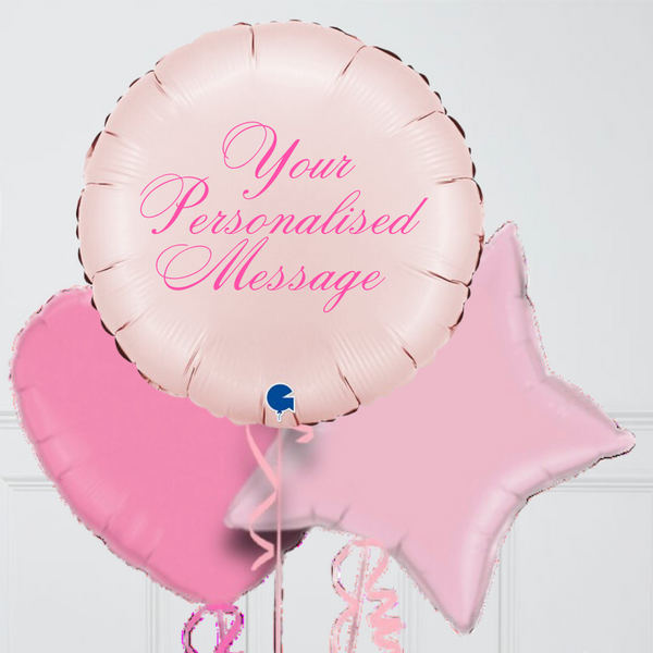 Personalised Pastel Pink Round Inflated Foil Balloon Bunch
