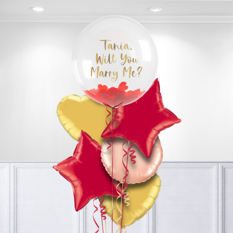 Red & Gold Confetti Bubble Personalised Bunch