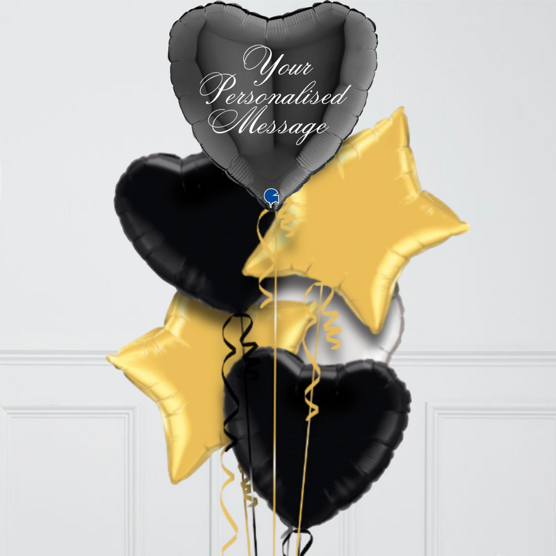 Heart Black Personalised Balloon Bouquet