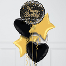 gold and black happy birthday balloons