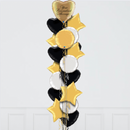 Personalised Platinum Gold & Black Heart Inflated Foil Balloon Bunch