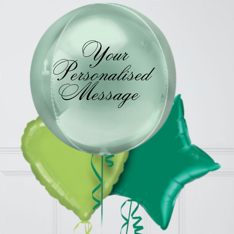 Personalised Mint Green Orb Inflated Foil Balloon Bunch