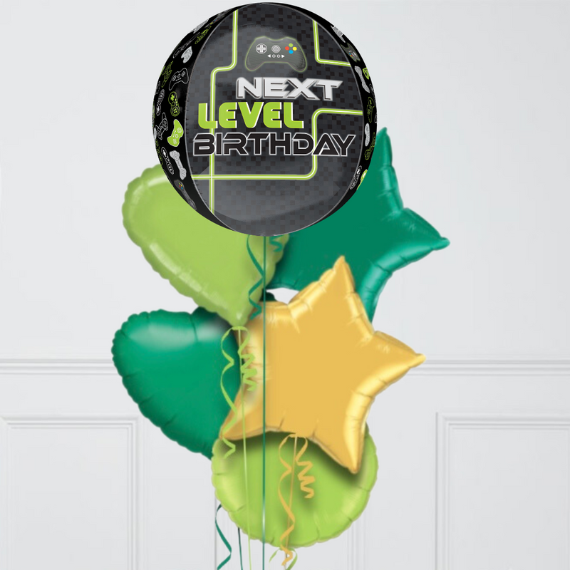Gamer Next Level Up Birthday Orb Balloon Bouquet