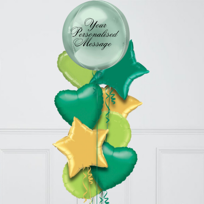 Personalised Mint Green Orb Inflated Foil Balloon Bunch