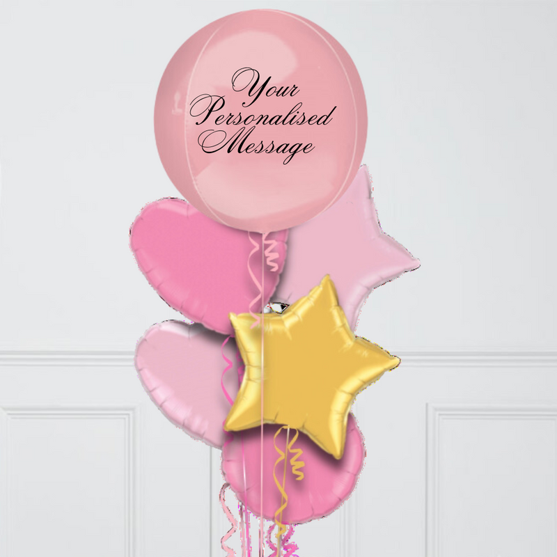 Personalised Pink Orb Inflated Foil Balloon Bunch