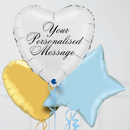 Personalised White & Blue Heart Inflated Foil Balloon Bunch