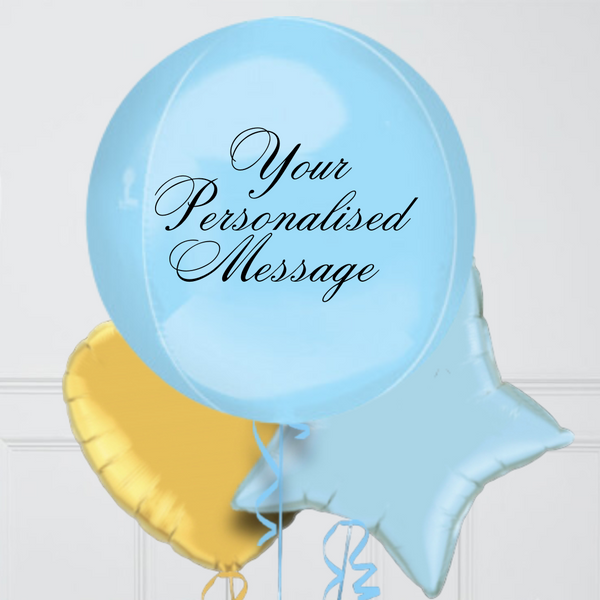 Pale Blue & Gold Orb Personalised Balloon Bouquet