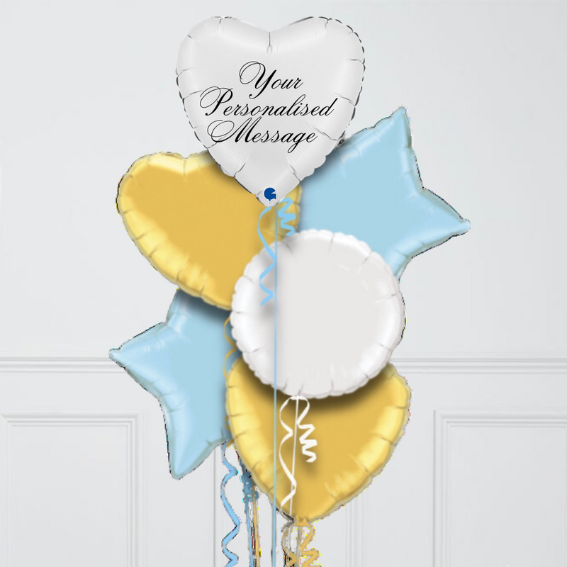 Heart White & Blue Personalised Balloon Bouquet