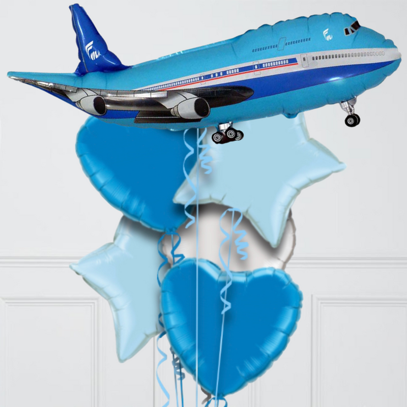 Blue Aerplane Inflated Balloon Bunch