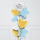 Personalised White & Blue Heart Inflated Foil Balloon Bunch