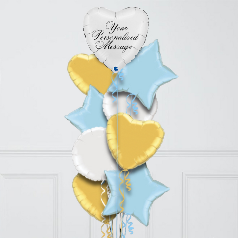 Heart White & Blue Personalised Balloon Bouquet