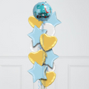 happy birthday dinosaur themed blue and gold foil balloons delivery uae