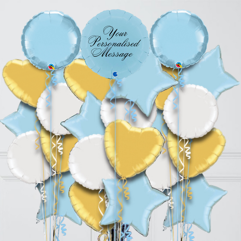 Round Blue & Gold Personalised Balloon Bouquet
