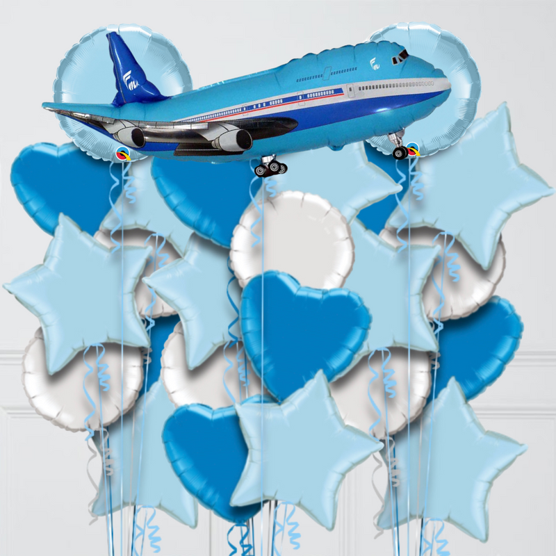 Blue Aerplane Inflated Balloon Bunch