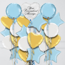 Personalised White & Blue Heart Inflated Foil Balloon Bunch