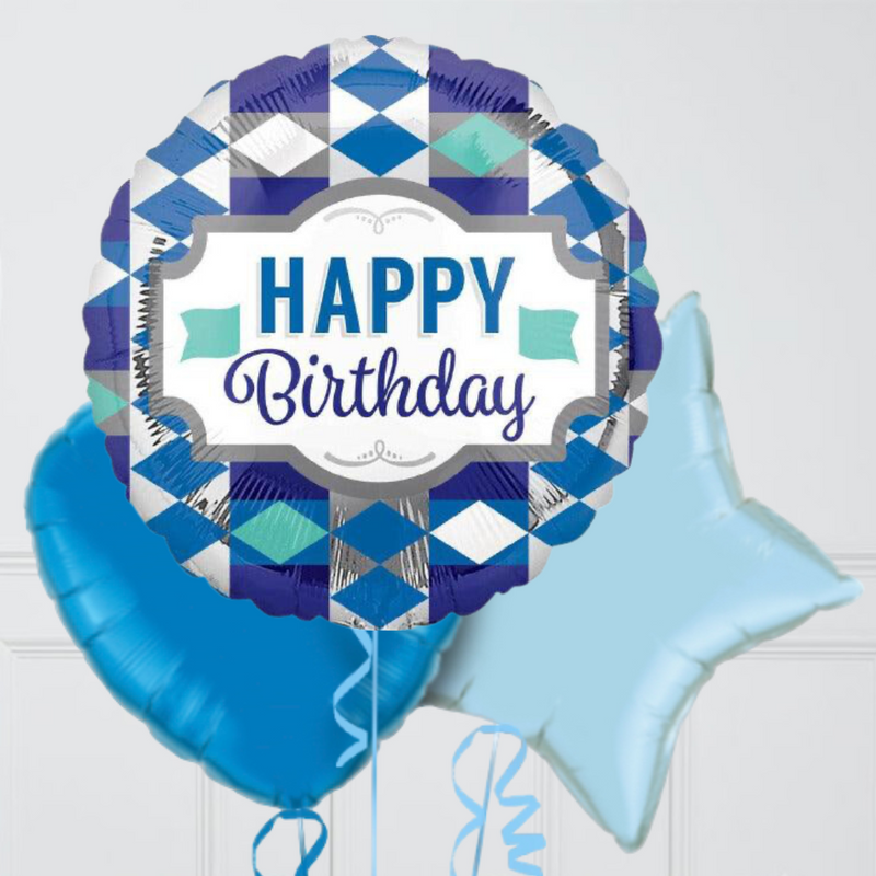blue and white happy birthday foil balloons delivery uae