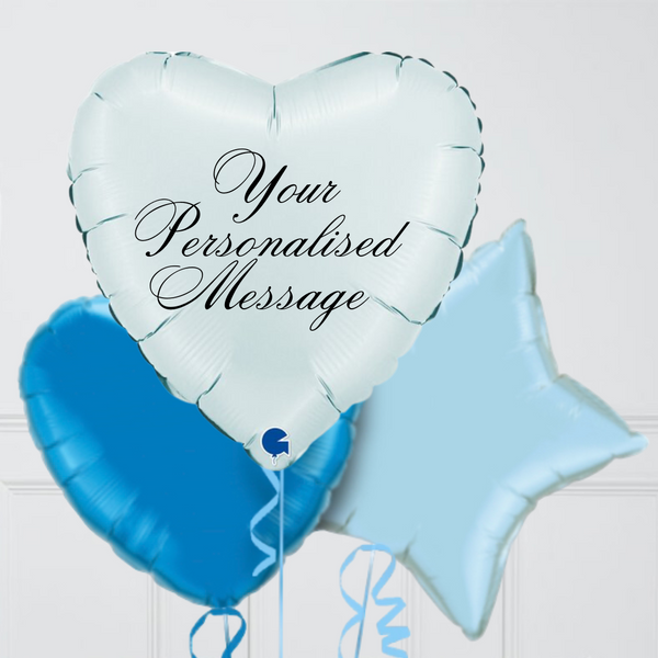 Pastel Blue Personalised Heart Inflated Foil Balloon Bunch