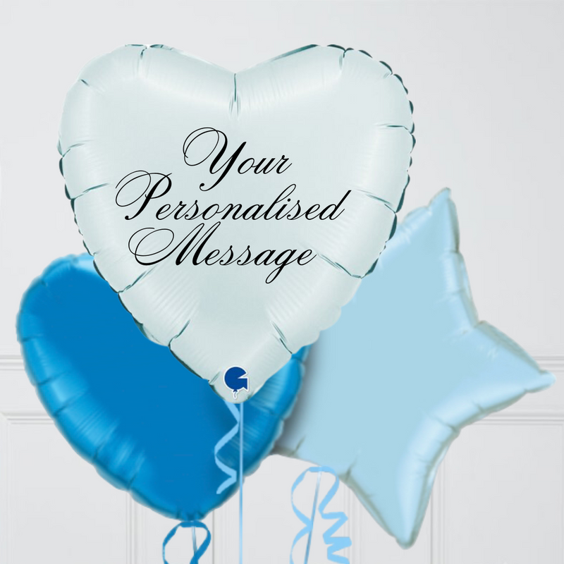 Heart Pastel Blue Personalised Balloon Bouquet