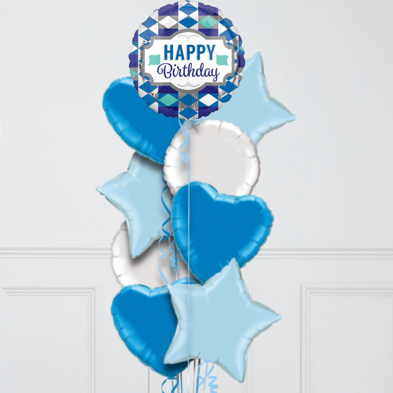 blue and white happy birthday foil balloons delivery uae