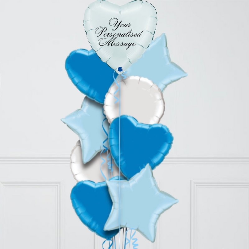 Heart Pastel Blue Personalised Balloon Bouquet