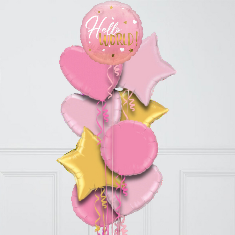 welcome baby pink hello world foil balloons
