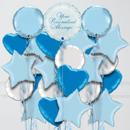 Personalised Pastel Blue Round Inflated Foil Balloon Bunch