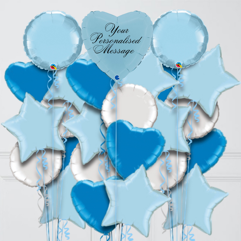 Heart Matte Blue Personalised Balloon Bouquet
