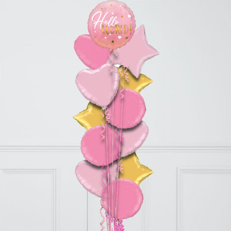 welcome baby pink hello world foil balloons