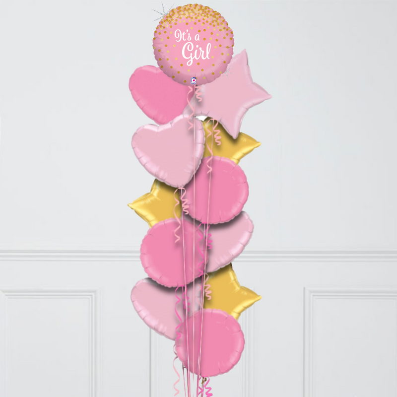 It's A Girl Baby Pink Confetti Hearts Inflated Foil Balloon Bunch