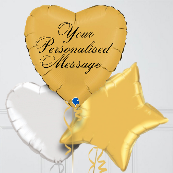 Personalised Gold Heart Inflated Foil Balloon Bunch