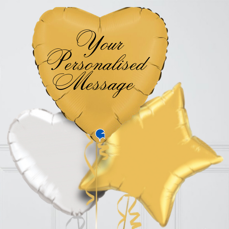 Heart Gold Personalised Balloon Bouquet
