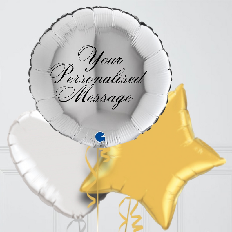 Personalised Silver & Gold Round Inflated Foil Balloon Bunch