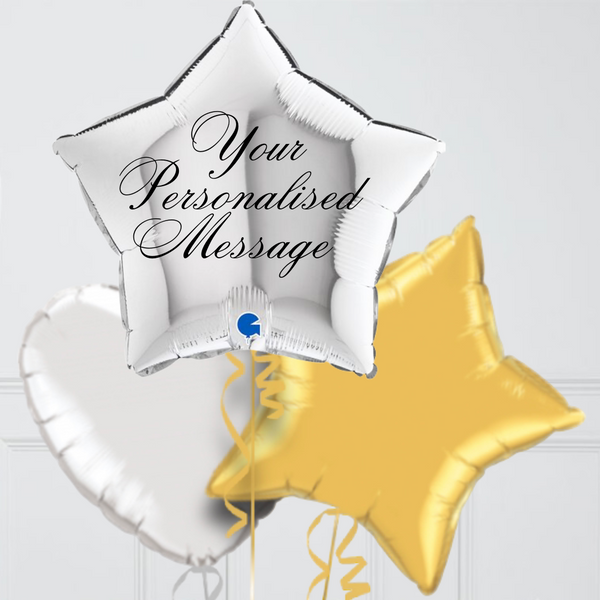 Personalised Silver & Gold Star Inflated Foil Balloon Bunch