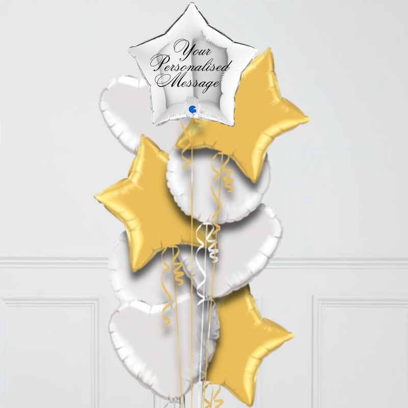 Personalised Silver & Gold Star Inflated Foil Balloon Bunch