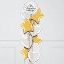 Personalised White & Gold Round Inflated Foil Balloon Bunch