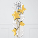 Personalised Silver & Gold Star Inflated Foil Balloon Bunch