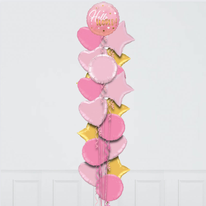 welcome baby pink hello world foil balloons